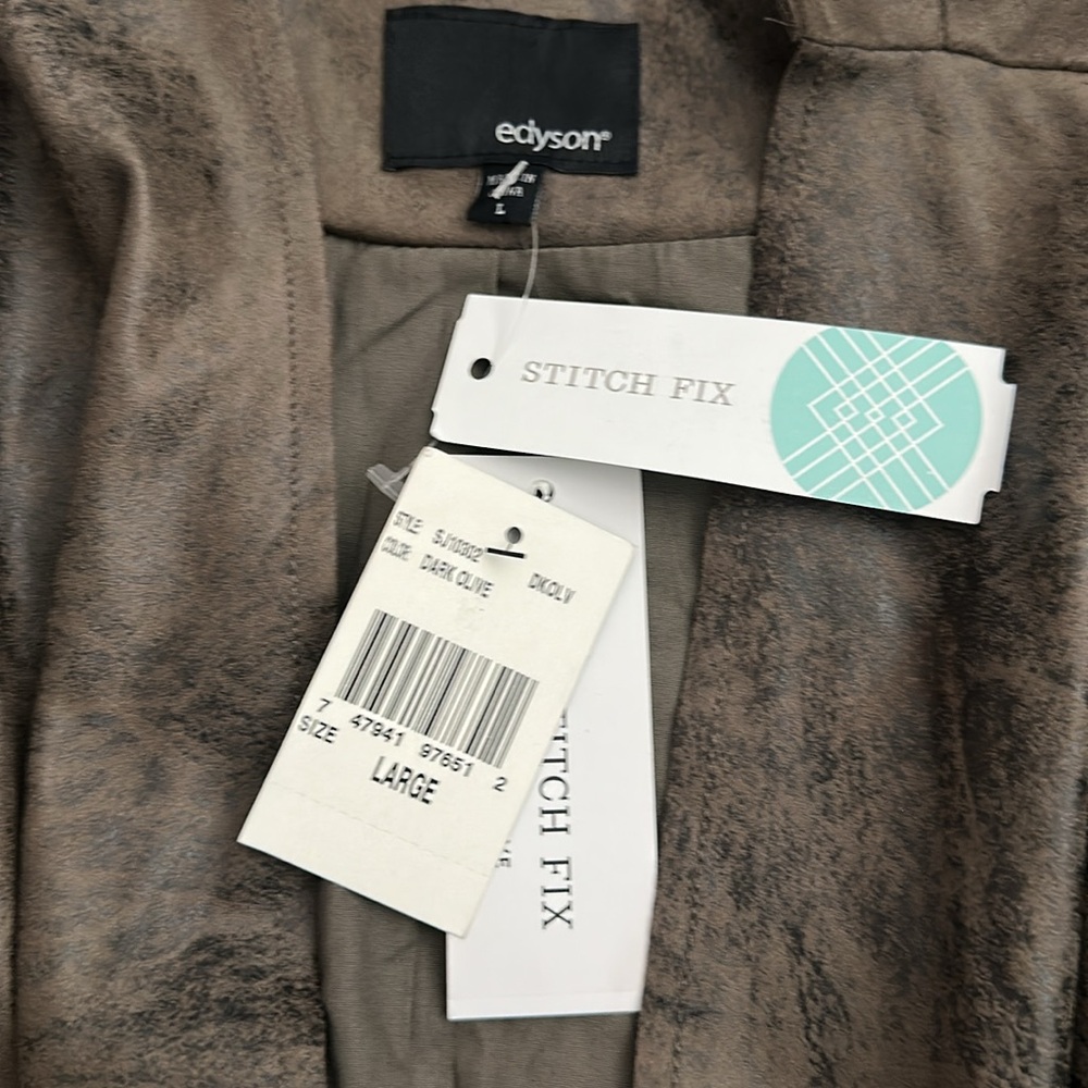 New With Tags Edyson Maisha Ponte Faux Leather Dark Olive Jacket - Size Large - Picture 4 of 7